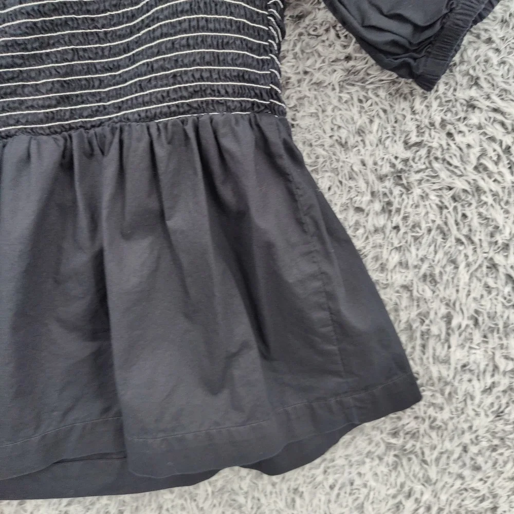 Old Navy Womens Cottagecore Peasant Smocked Puff Sleeve Peplum Top L Black
